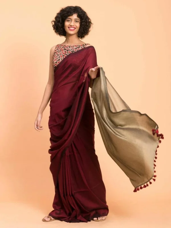 Maroon Beige Silk Saree